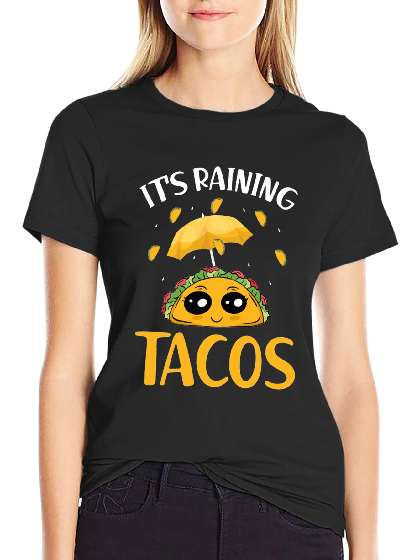 Its Raining Tacos Black T-Shirt Funny Foodie Tee