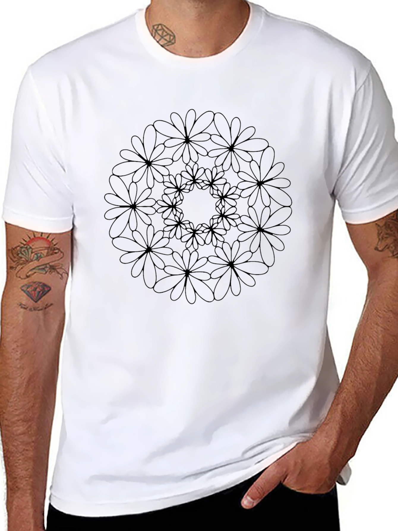 Floral Mandala Black T-Shirt - Unique Design