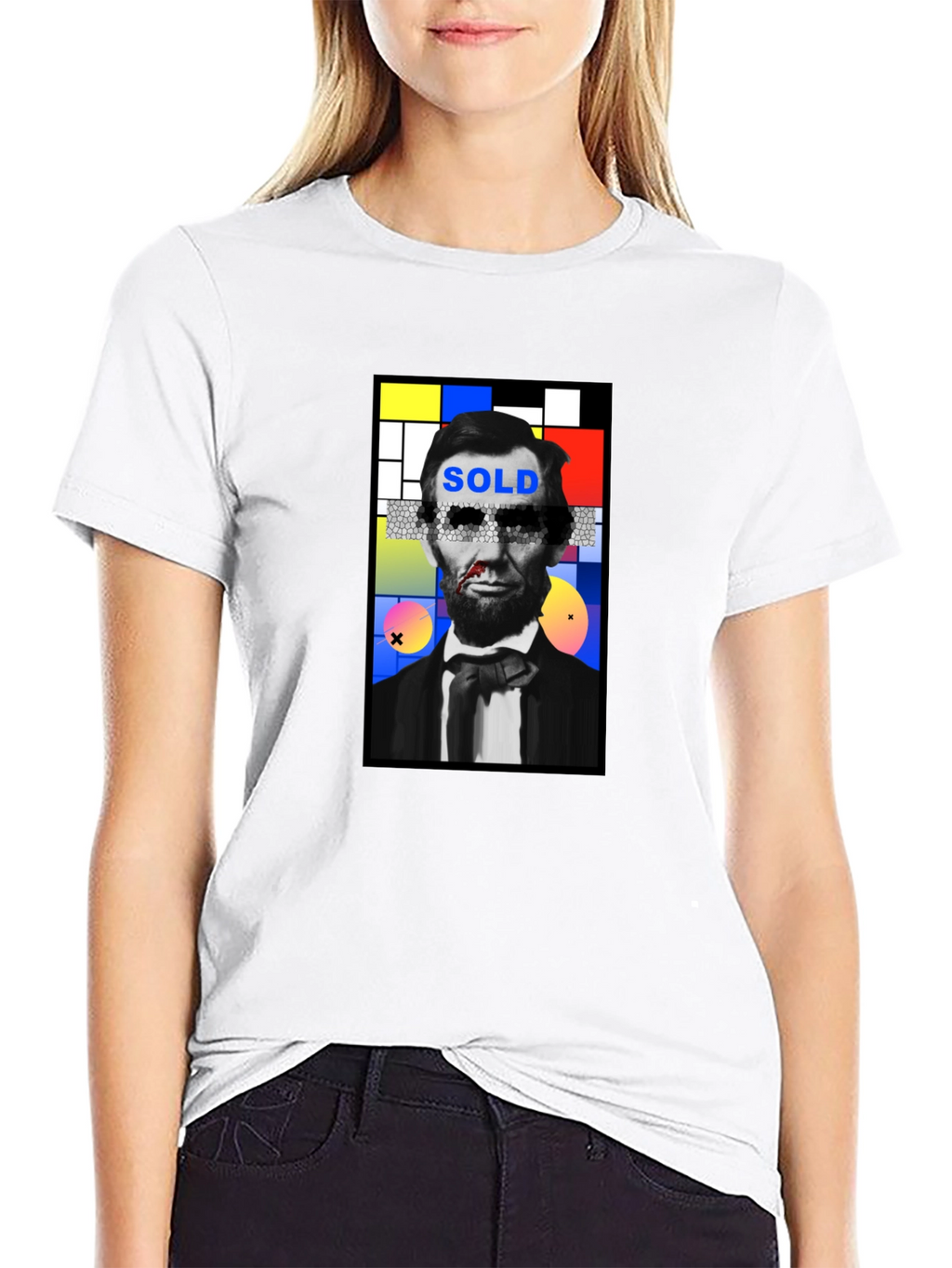Abstract Lincoln Graphic Print Black T-Shirt