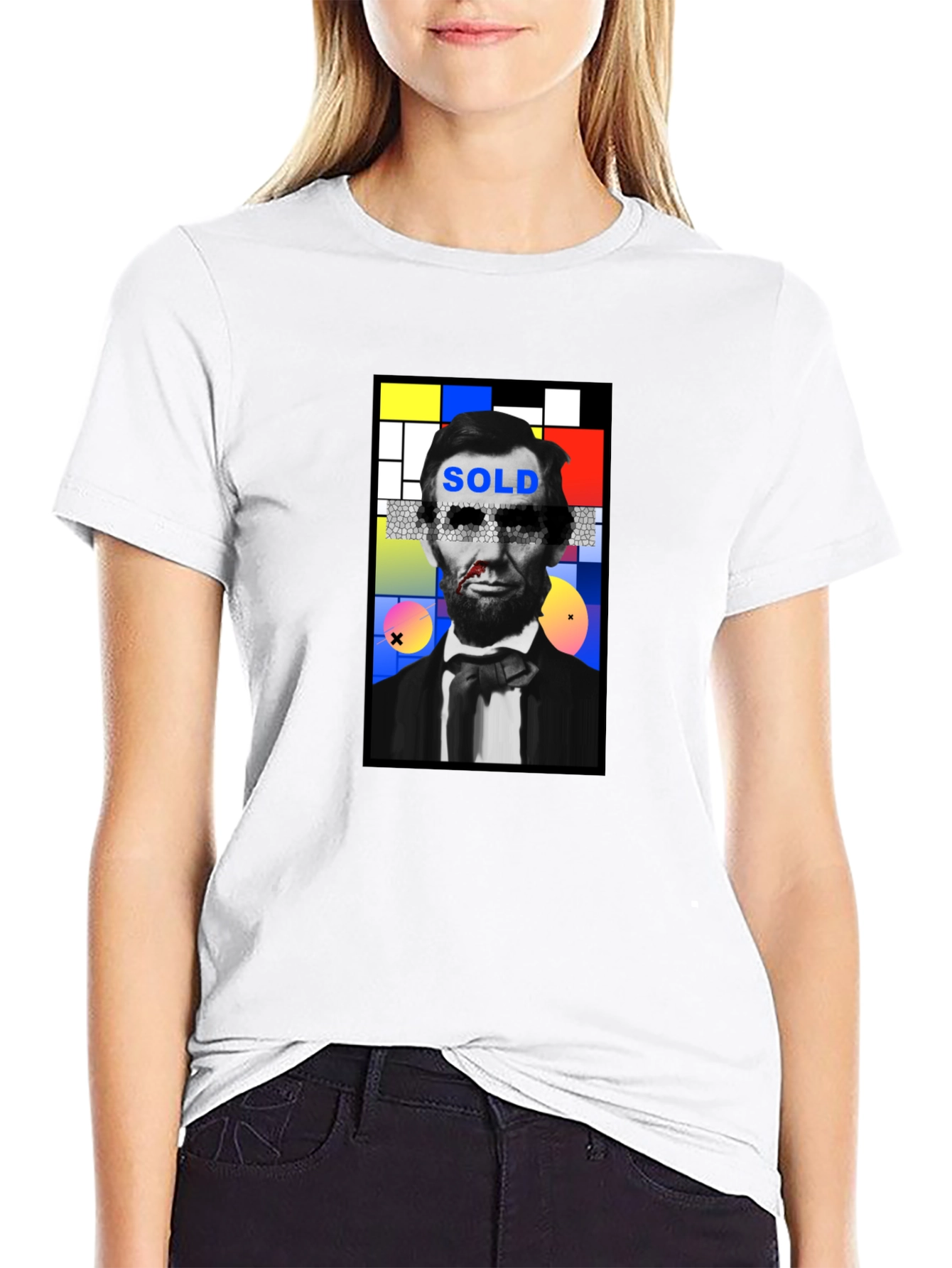 Abstract Lincoln Graphic Print Black T-Shirt