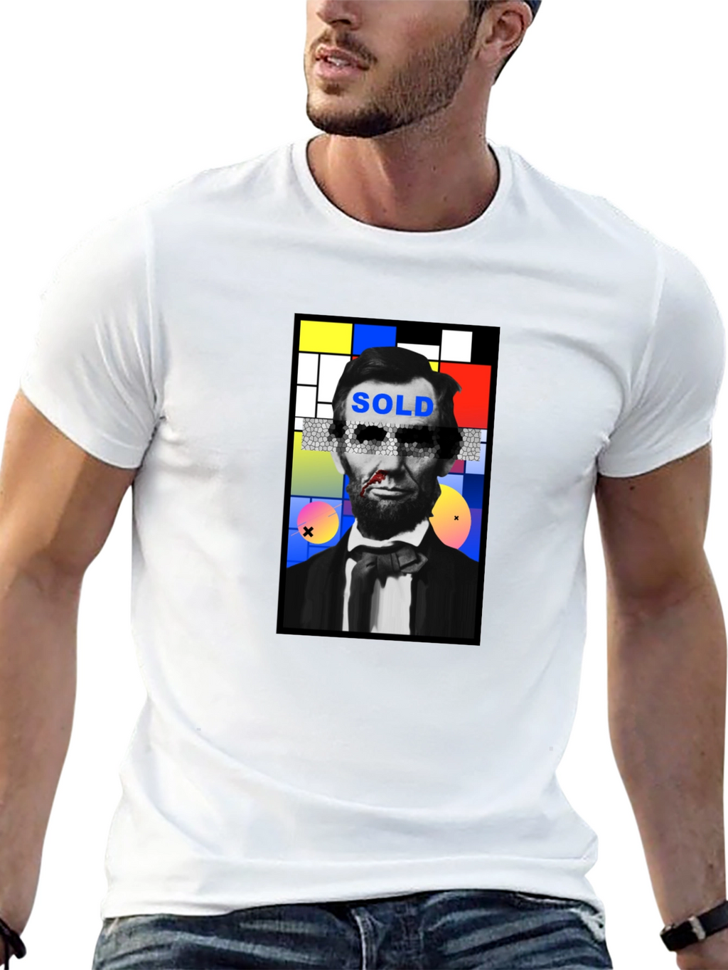 Abstract Lincoln Graphic Print Black T-Shirt