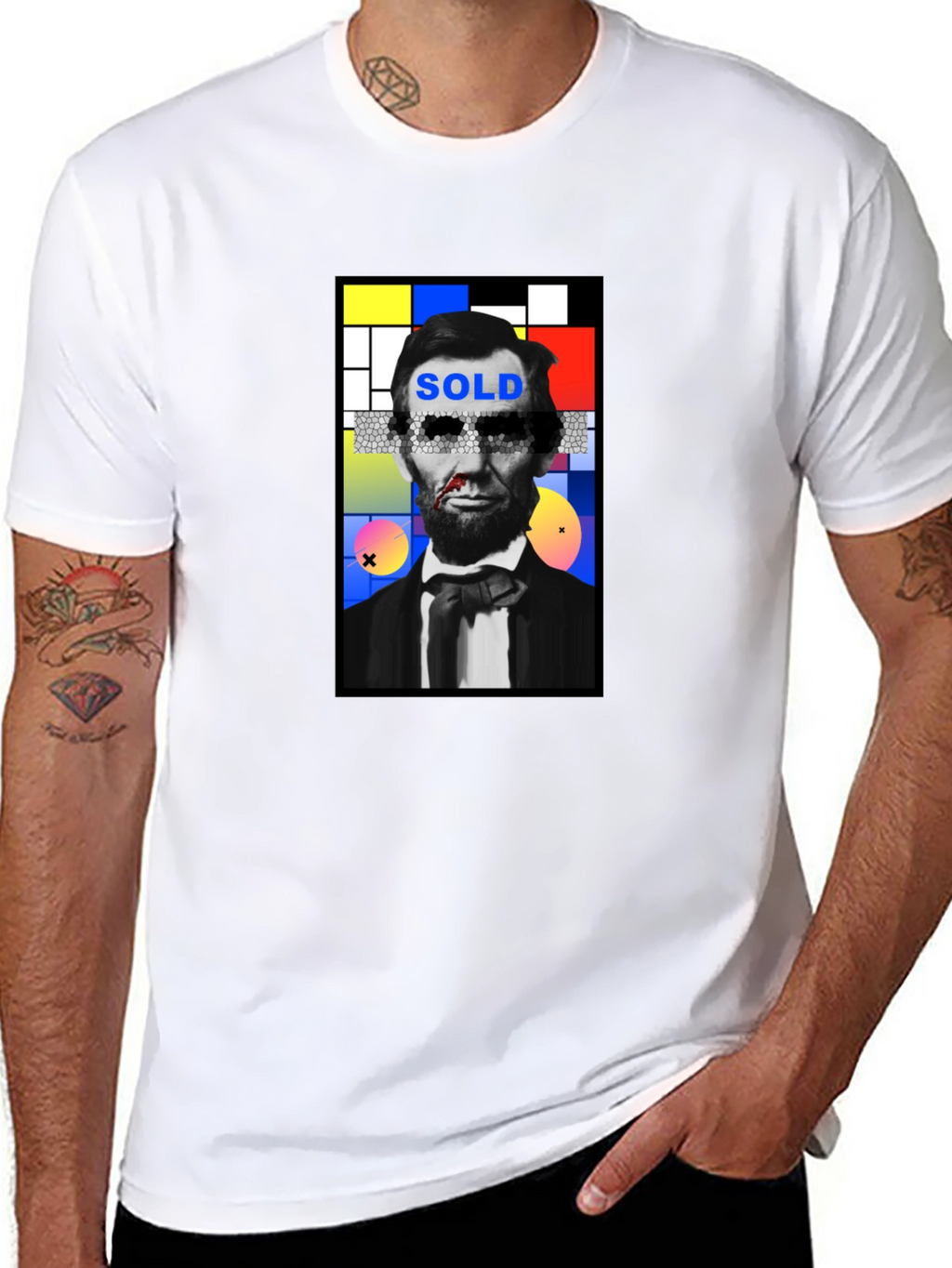 Abstract Lincoln Graphic Print Black T-Shirt