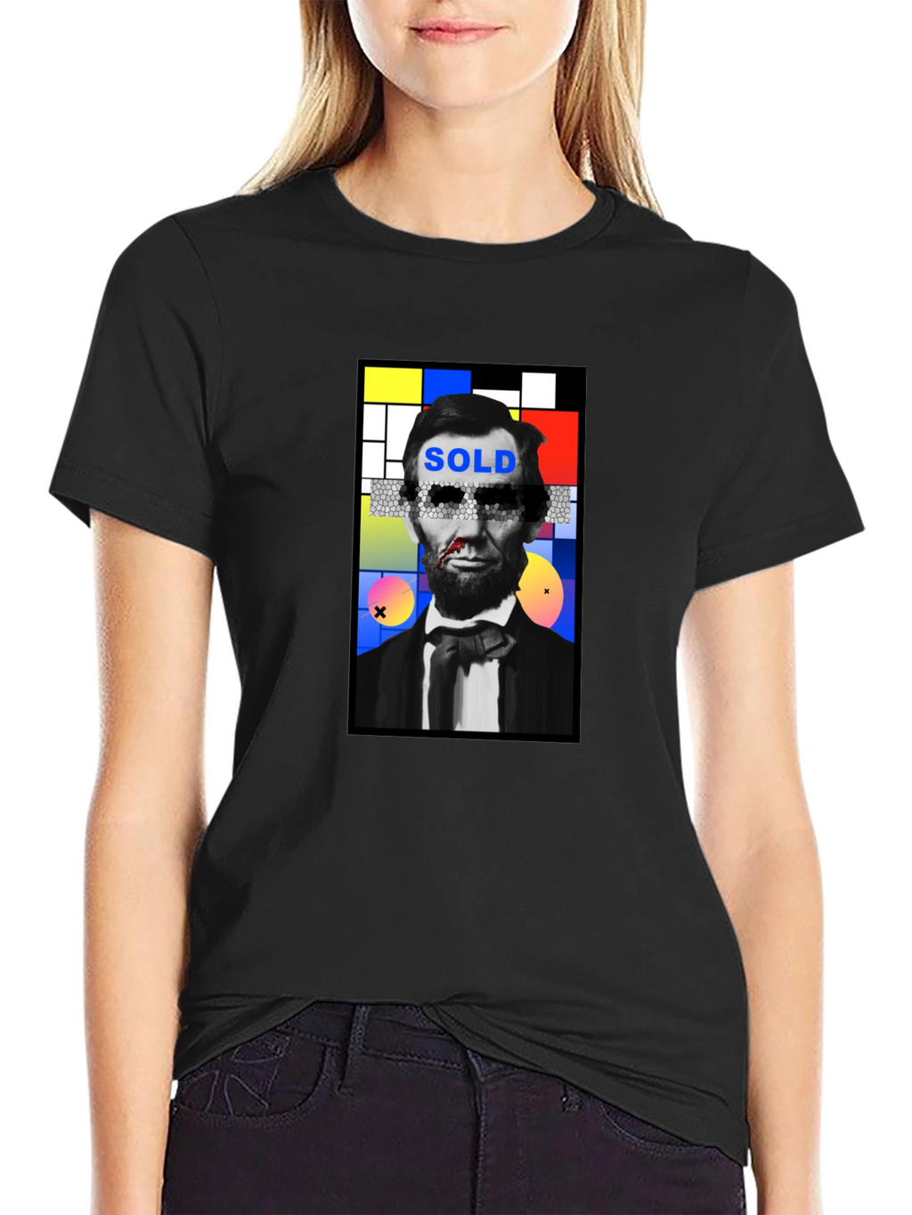 Abstract Lincoln Graphic Print Black T-Shirt