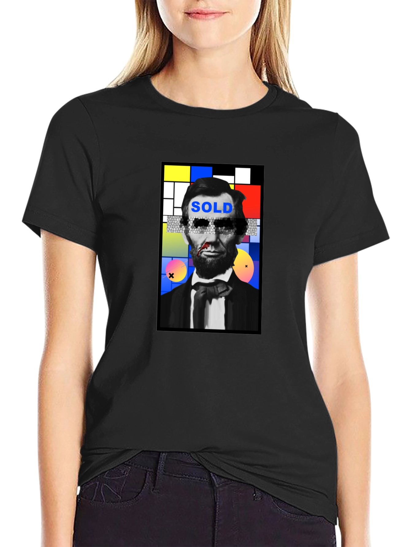 Abstract Lincoln Graphic Print Black T-Shirt