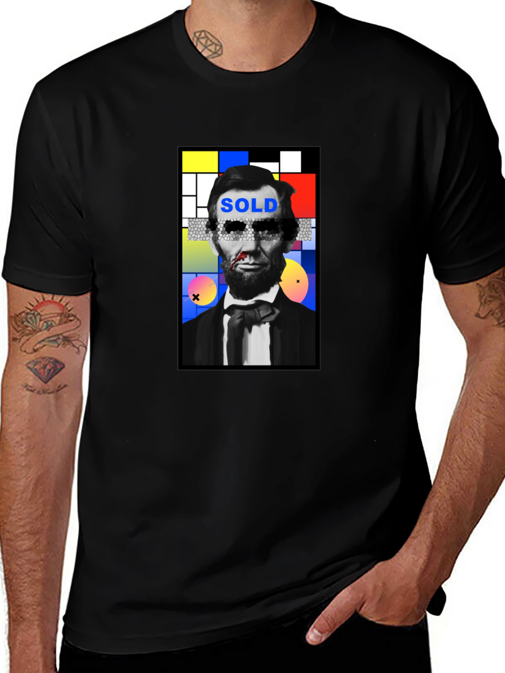 Abstract Lincoln Graphic Print Black T-Shirt