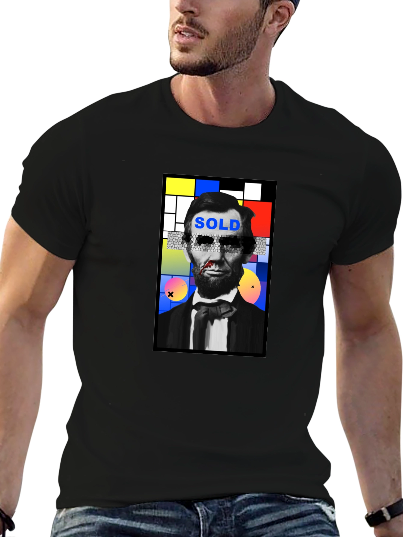 Abstract Lincoln Graphic Print Black T-Shirt