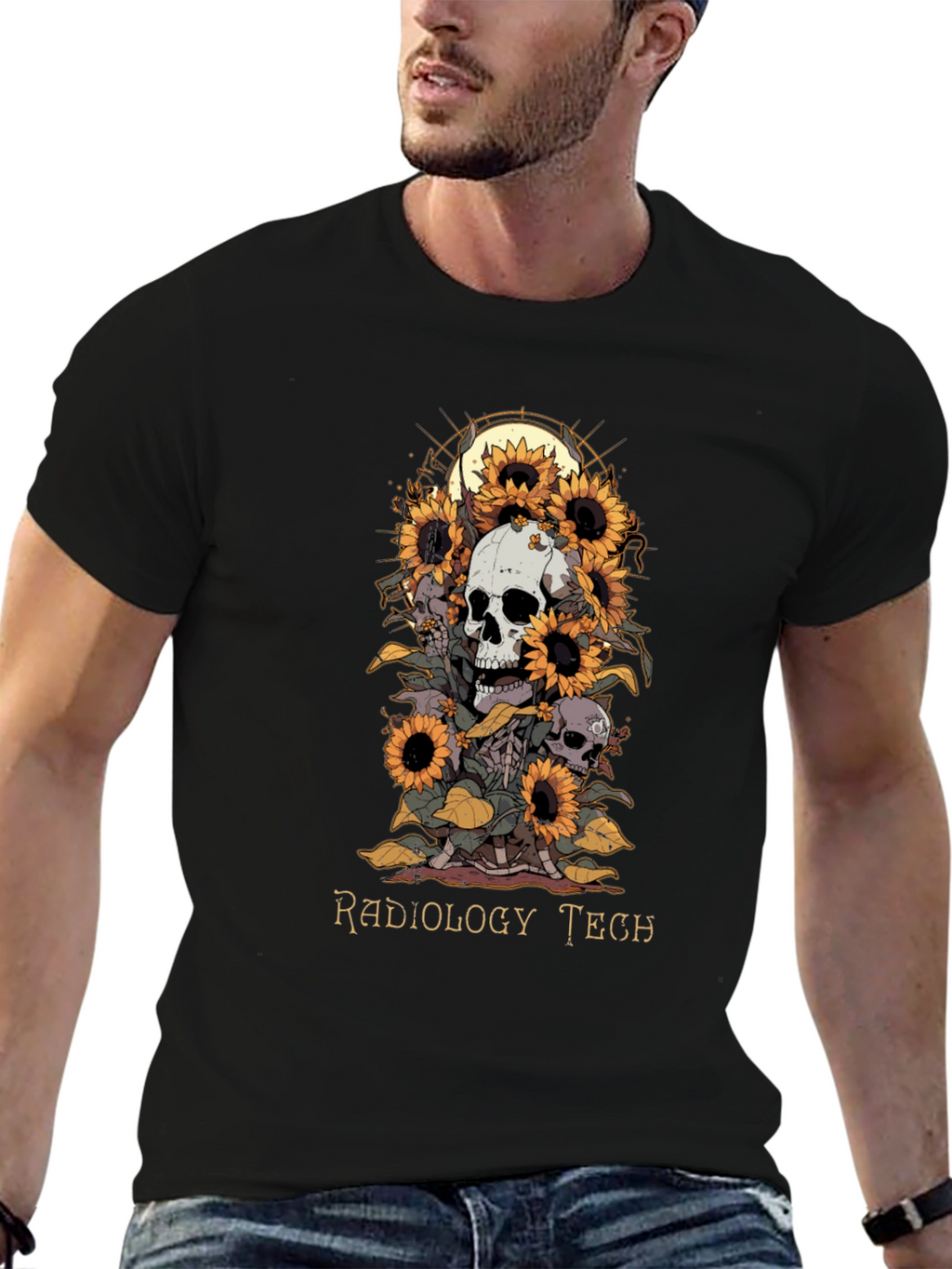 Radiology Tech Skull Sunflower T-Shirt