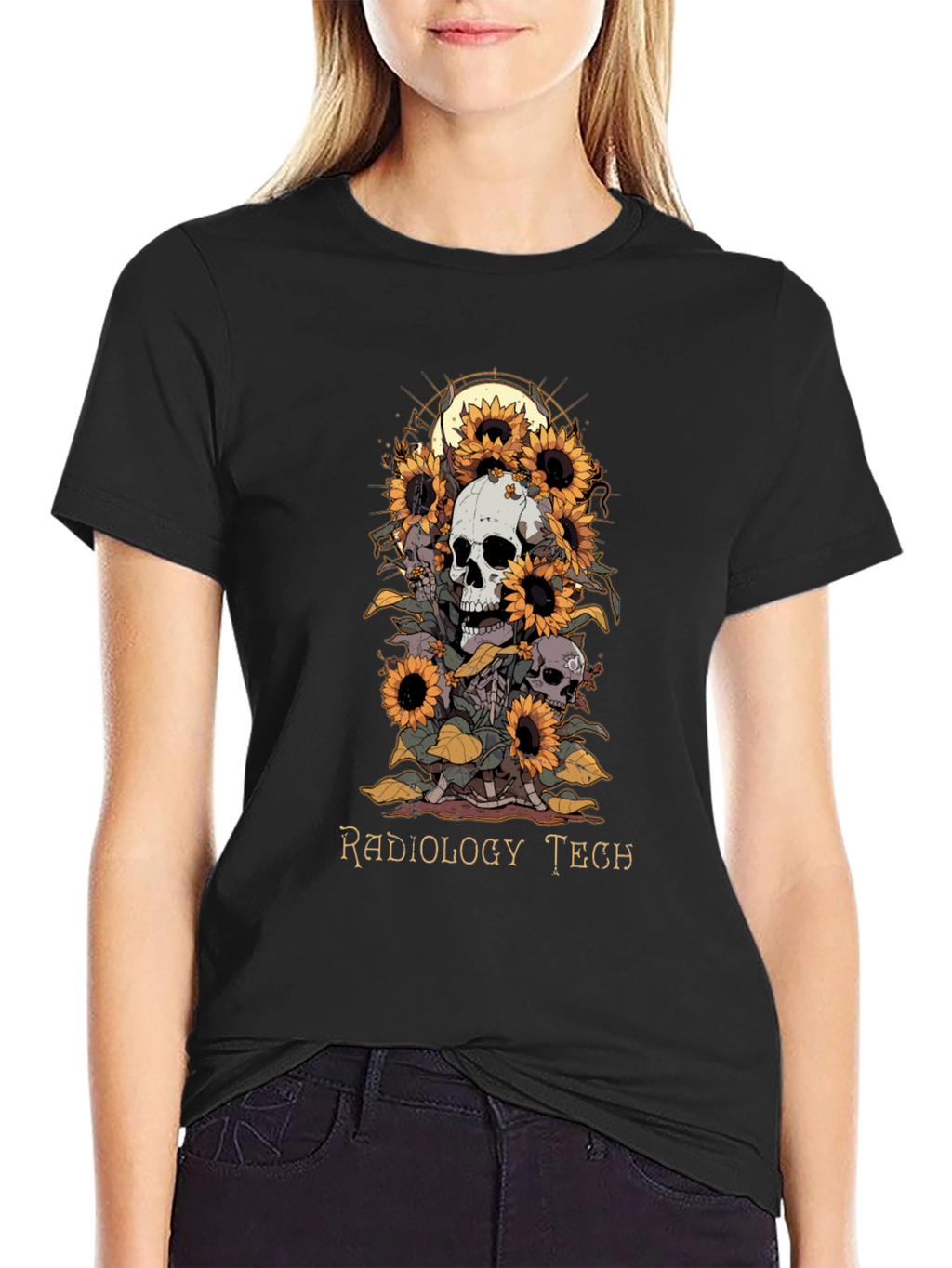 Radiology Tech Skull Sunflower T-Shirt