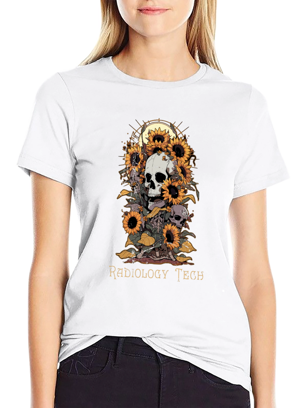 Radiology Tech Skull Sunflower T-Shirt