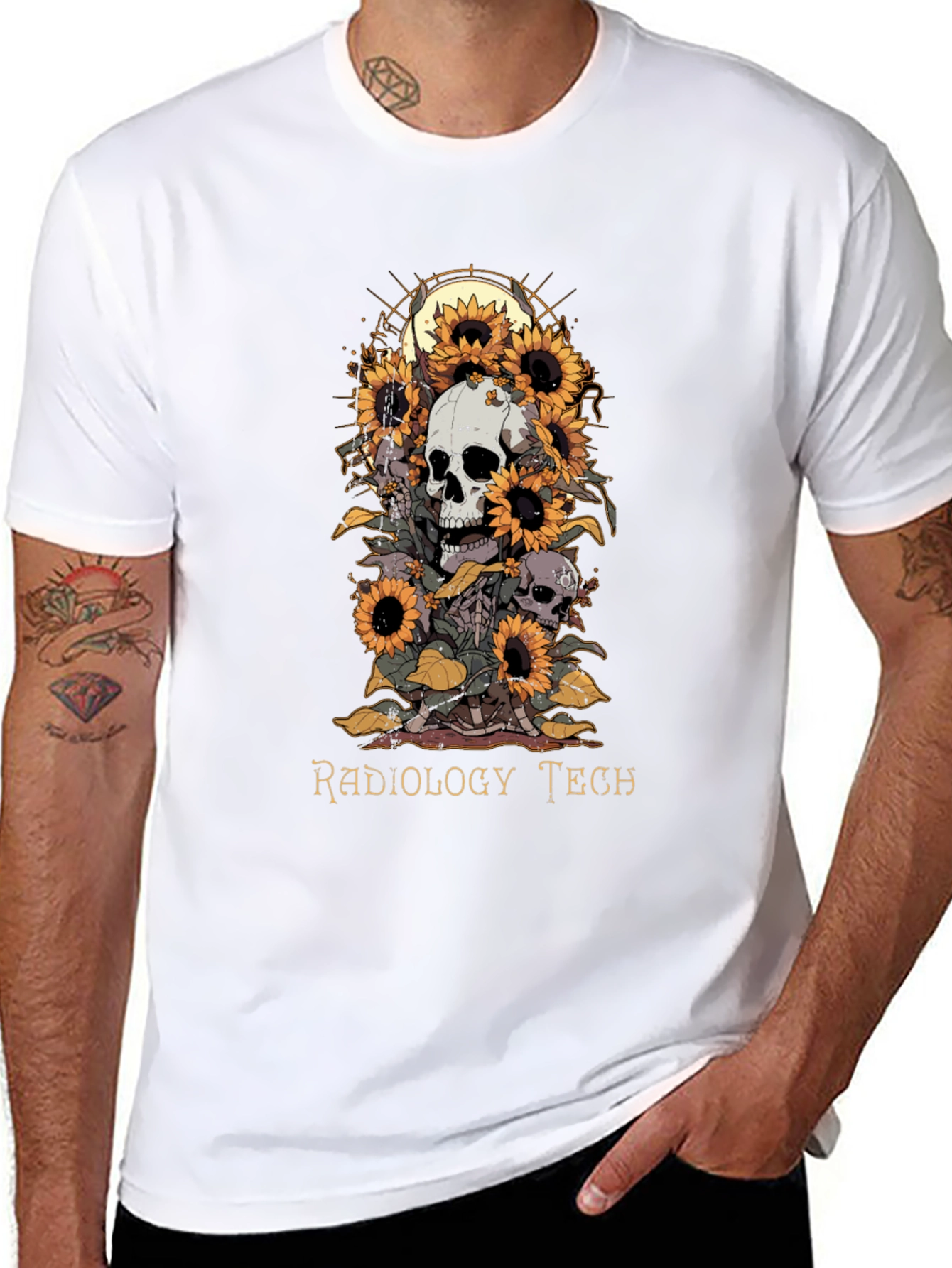 Radiology Tech Skull Sunflower T-Shirt