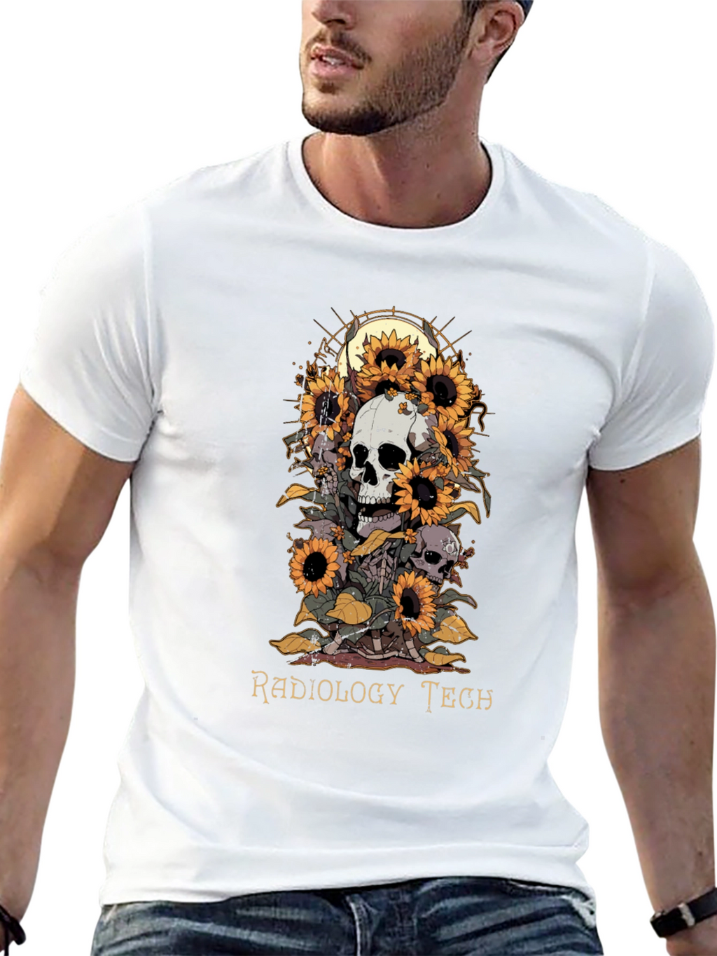 Radiology Tech Skull Sunflower T-Shirt