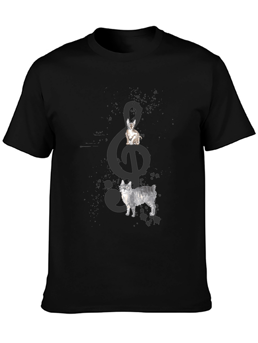 Cats and Treble Clef Black T-Shirt