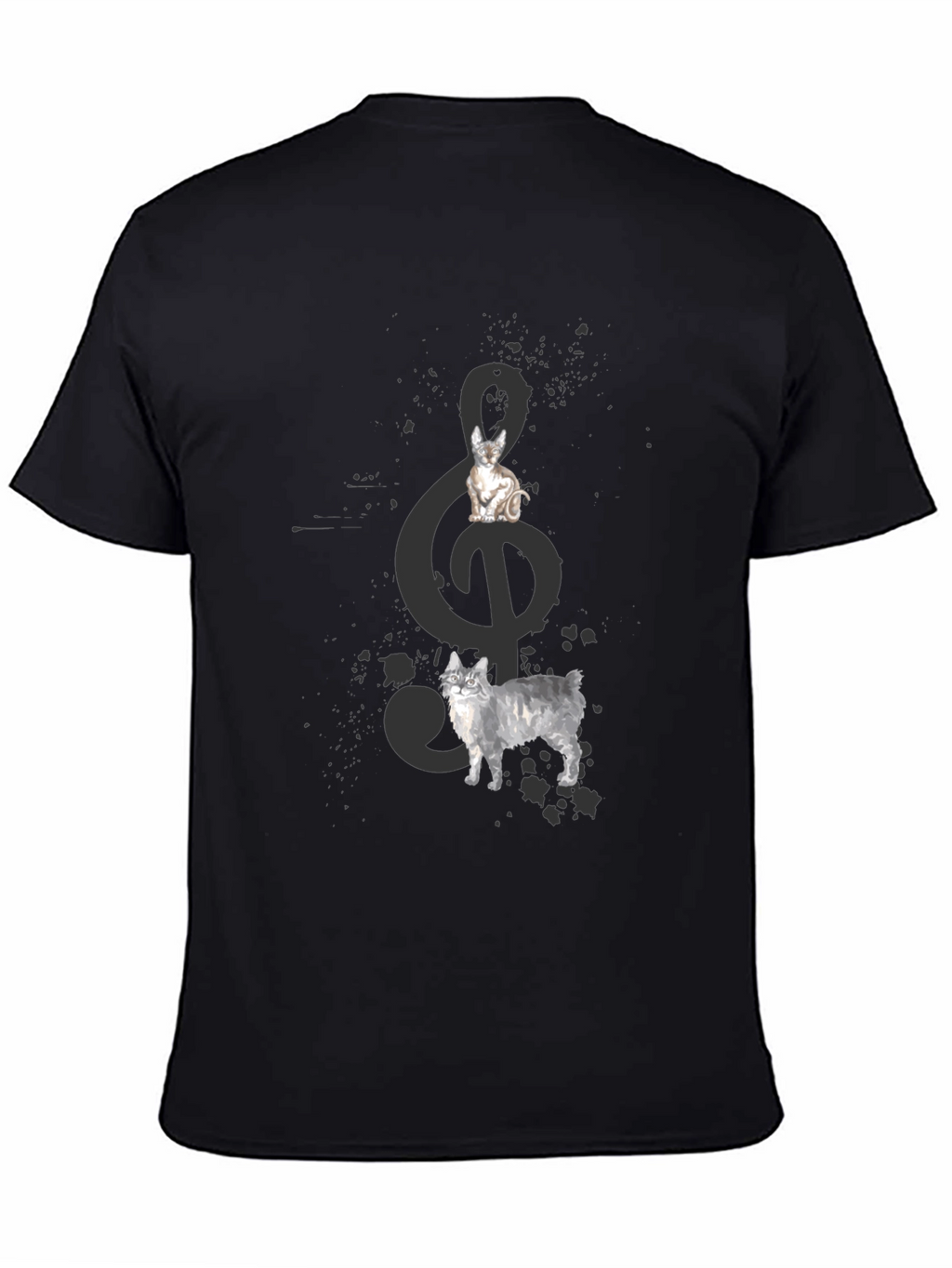 Cats and Treble Clef Black T-Shirt