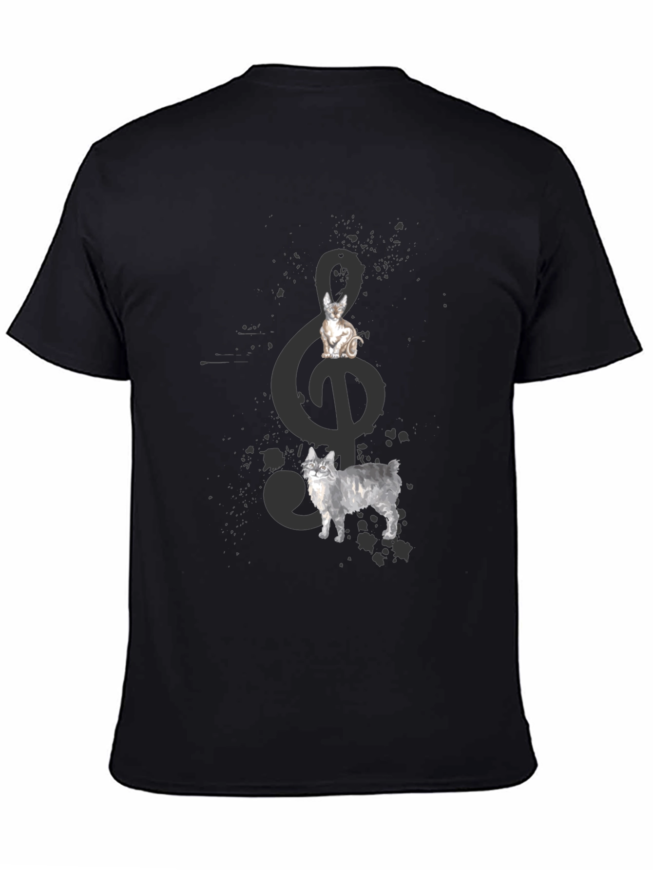 Cats and Treble Clef Black T-Shirt