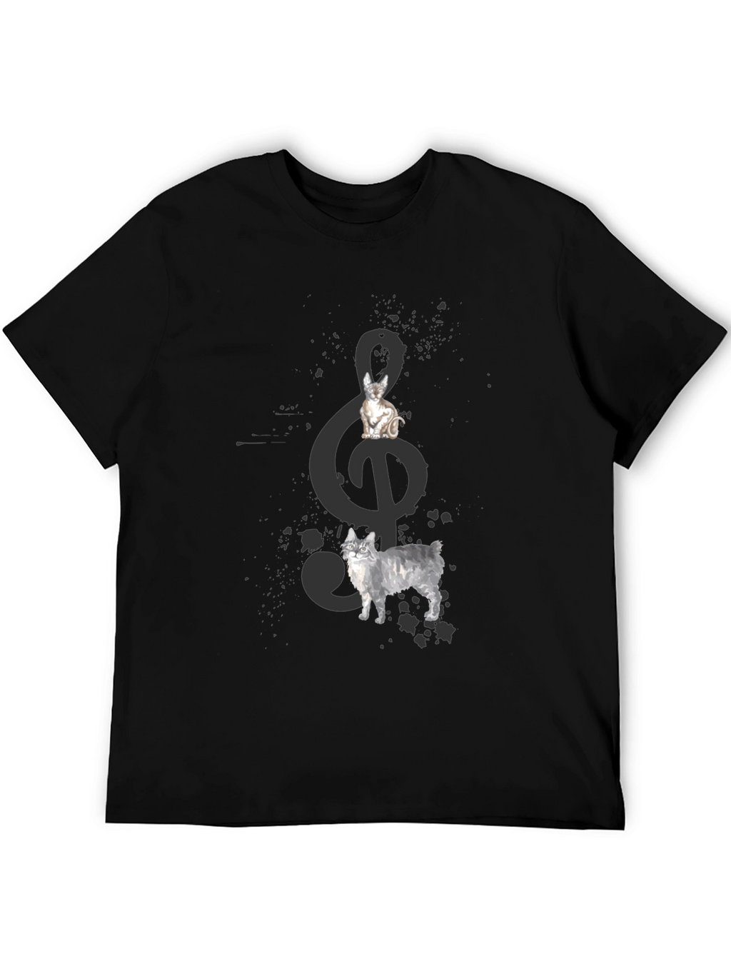 Cats and Treble Clef Black T-Shirt