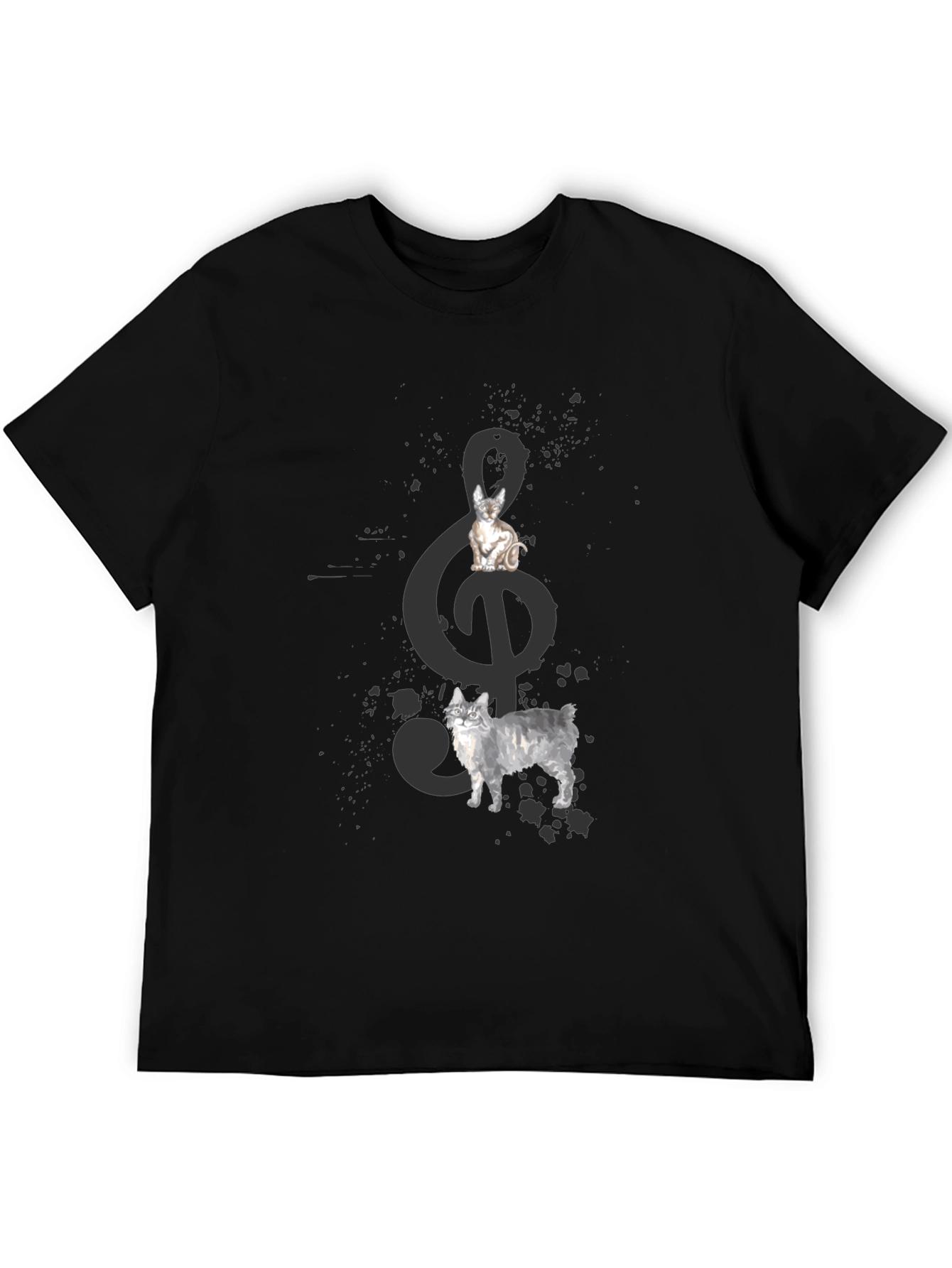 Cats and Treble Clef Black T-Shirt