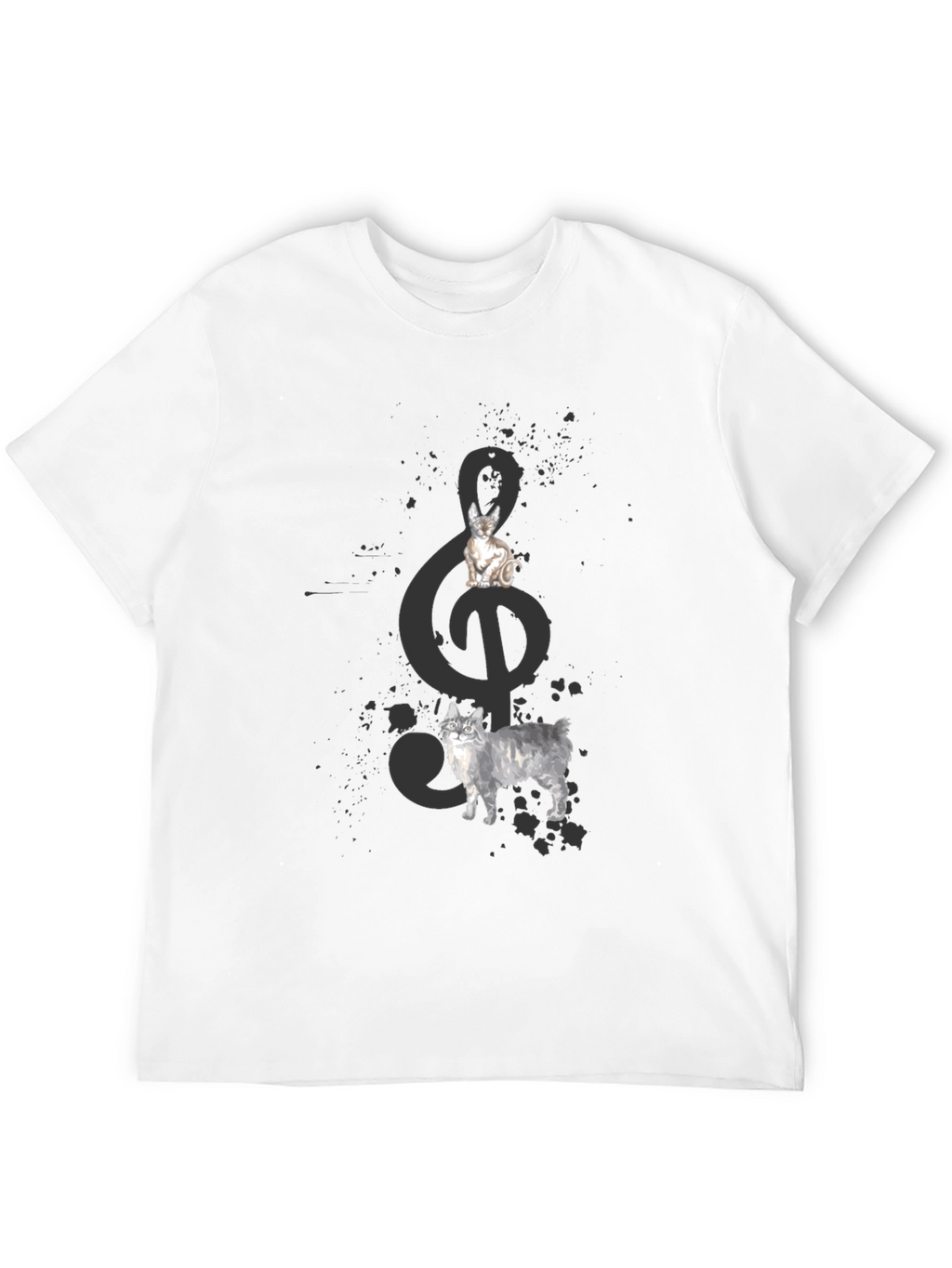 Cats and Treble Clef Black T-Shirt