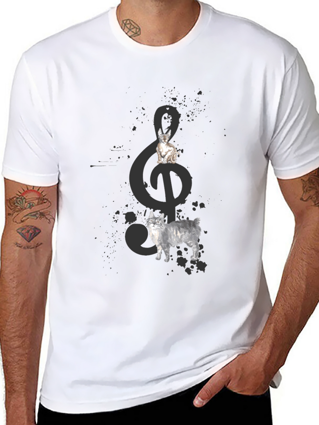 Cats and Treble Clef Black T-Shirt