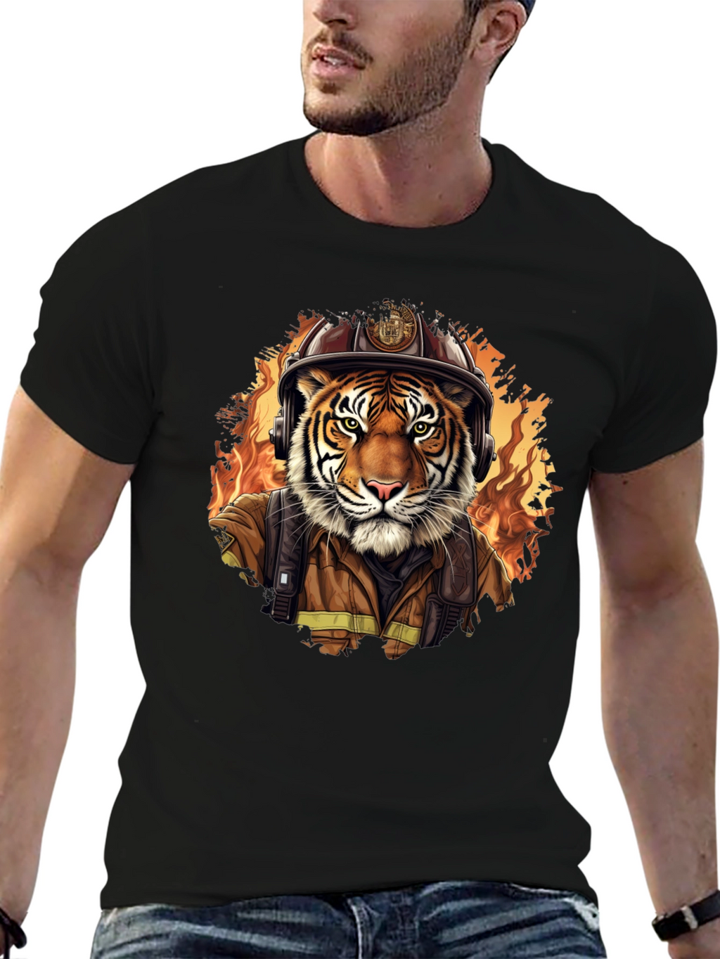 Tiger Firefighter Graphic Tee - Black