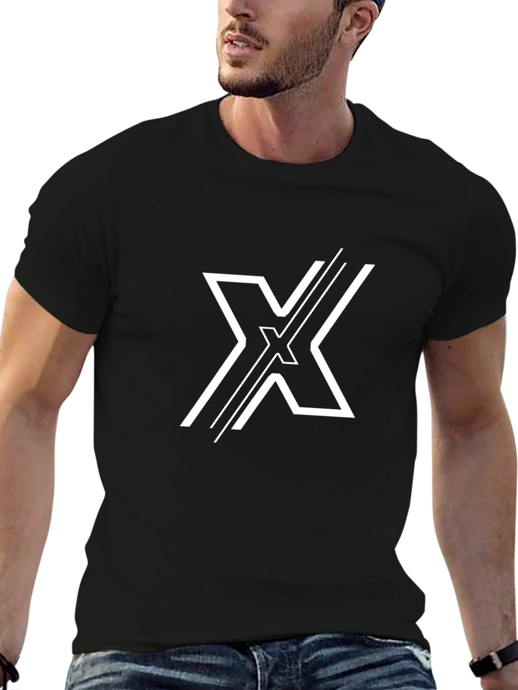 Bold Graphic Tee: Black T-Shirt with White X Design