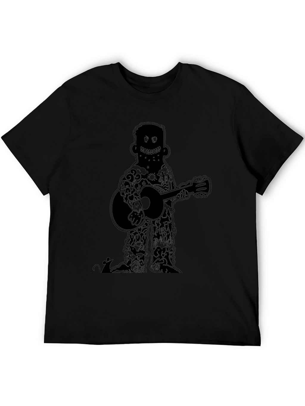 Guitar Player Graphic Tee - Black Cotton Casual T-Shirt