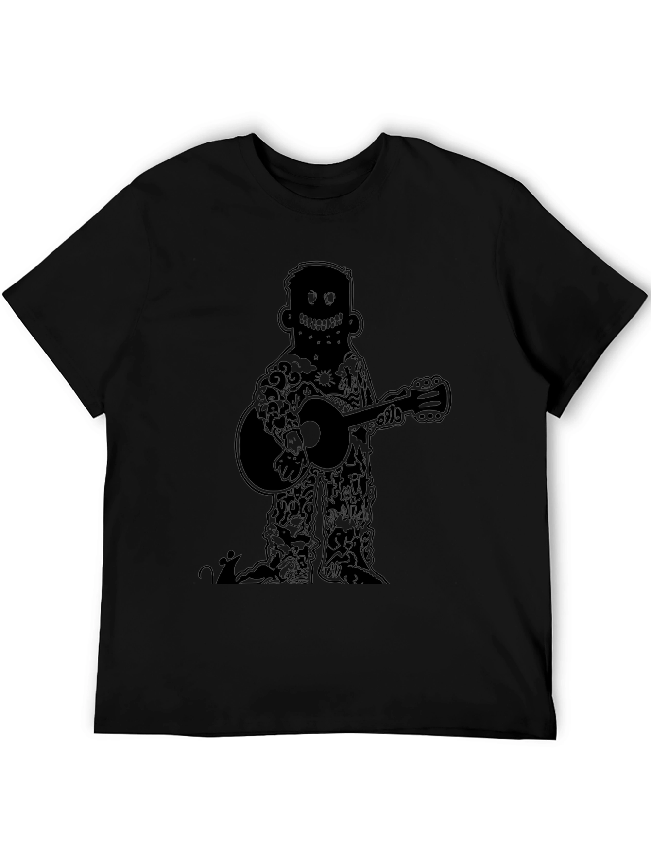 Guitar Player Graphic Tee - Black Cotton Casual T-Shirt