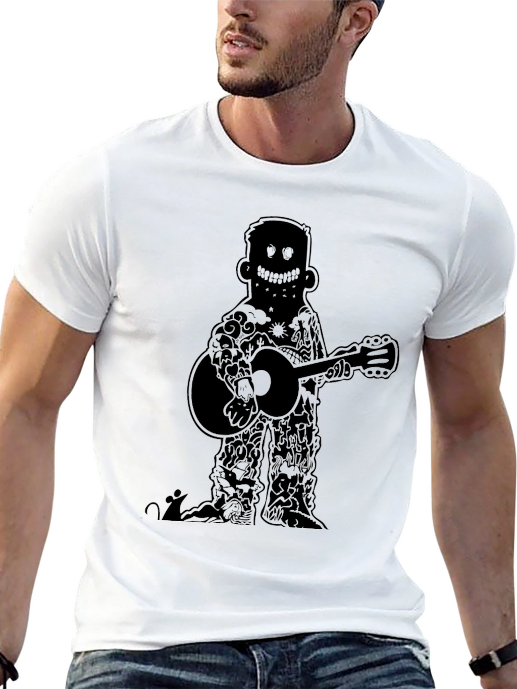 Guitar Player Graphic Tee - Black Cotton Casual T-Shirt
