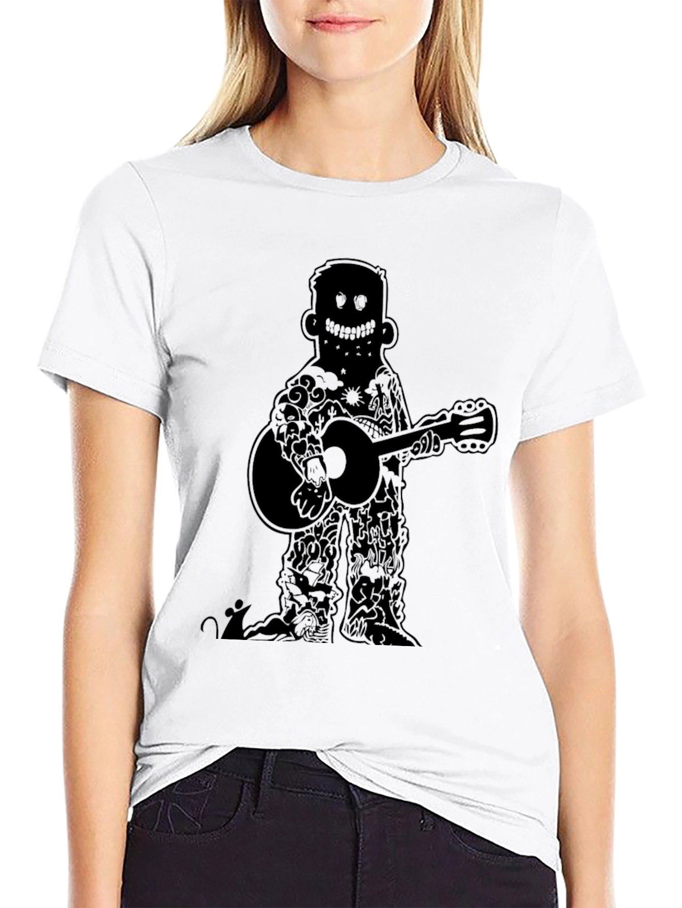 Guitar Player Graphic Tee - Black Cotton Casual T-Shirt