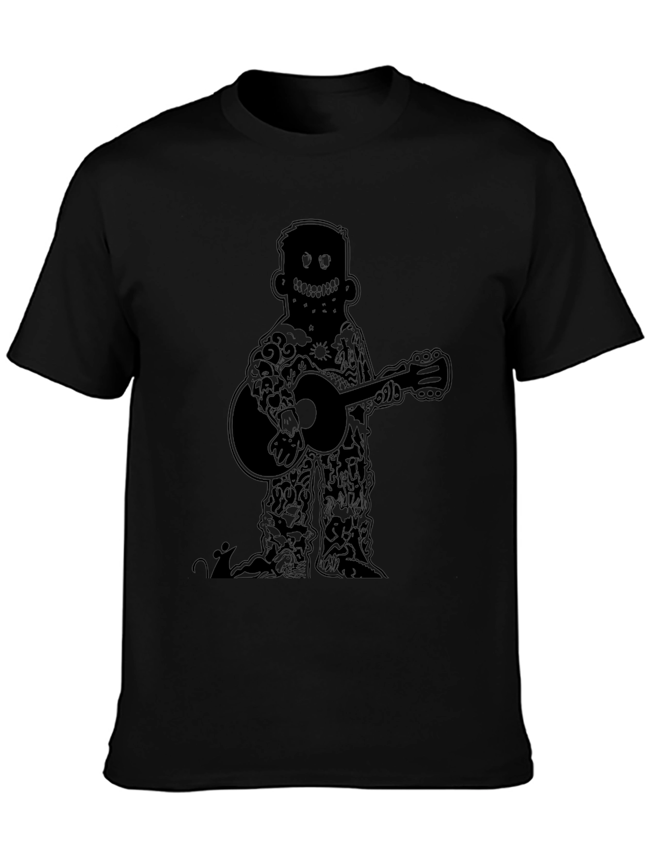 Guitar Player Graphic Tee - Black Cotton Casual T-Shirt
