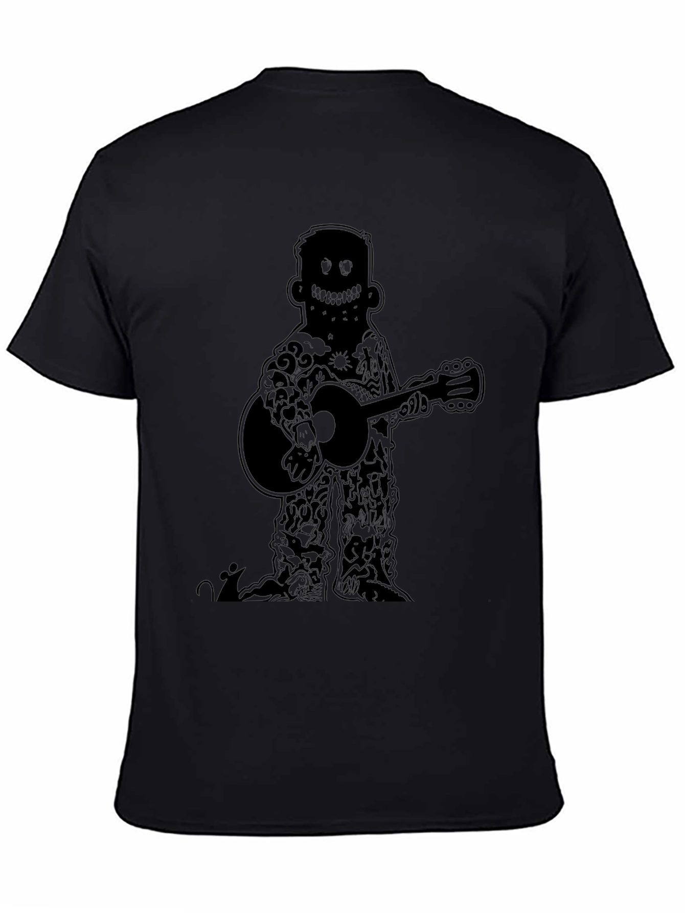 Guitar Player Graphic Tee - Black Cotton Casual T-Shirt