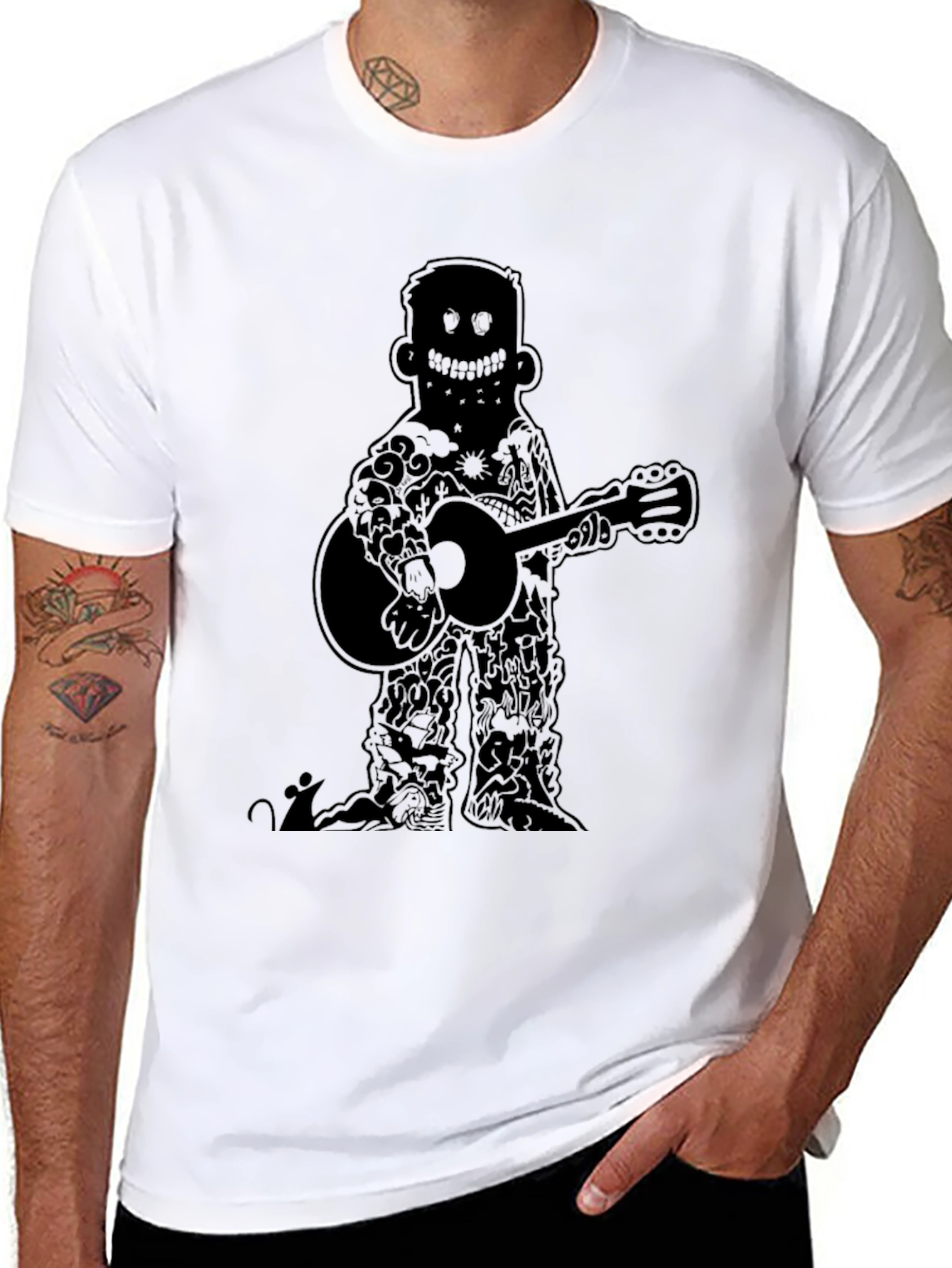 Guitar Player Graphic Tee - Black Cotton Casual T-Shirt