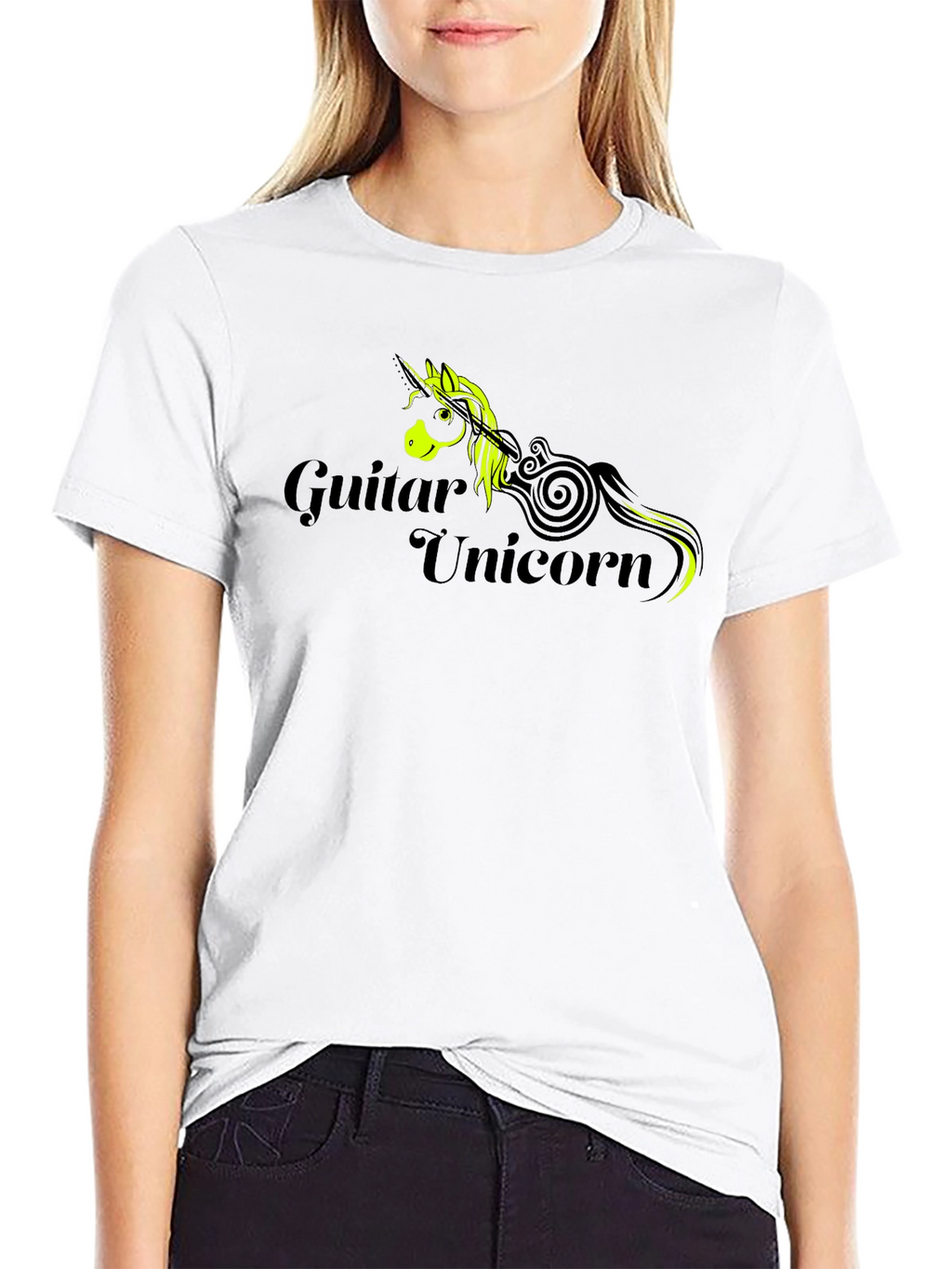 Guitar Unicorn Graphic T-Shirt - Black