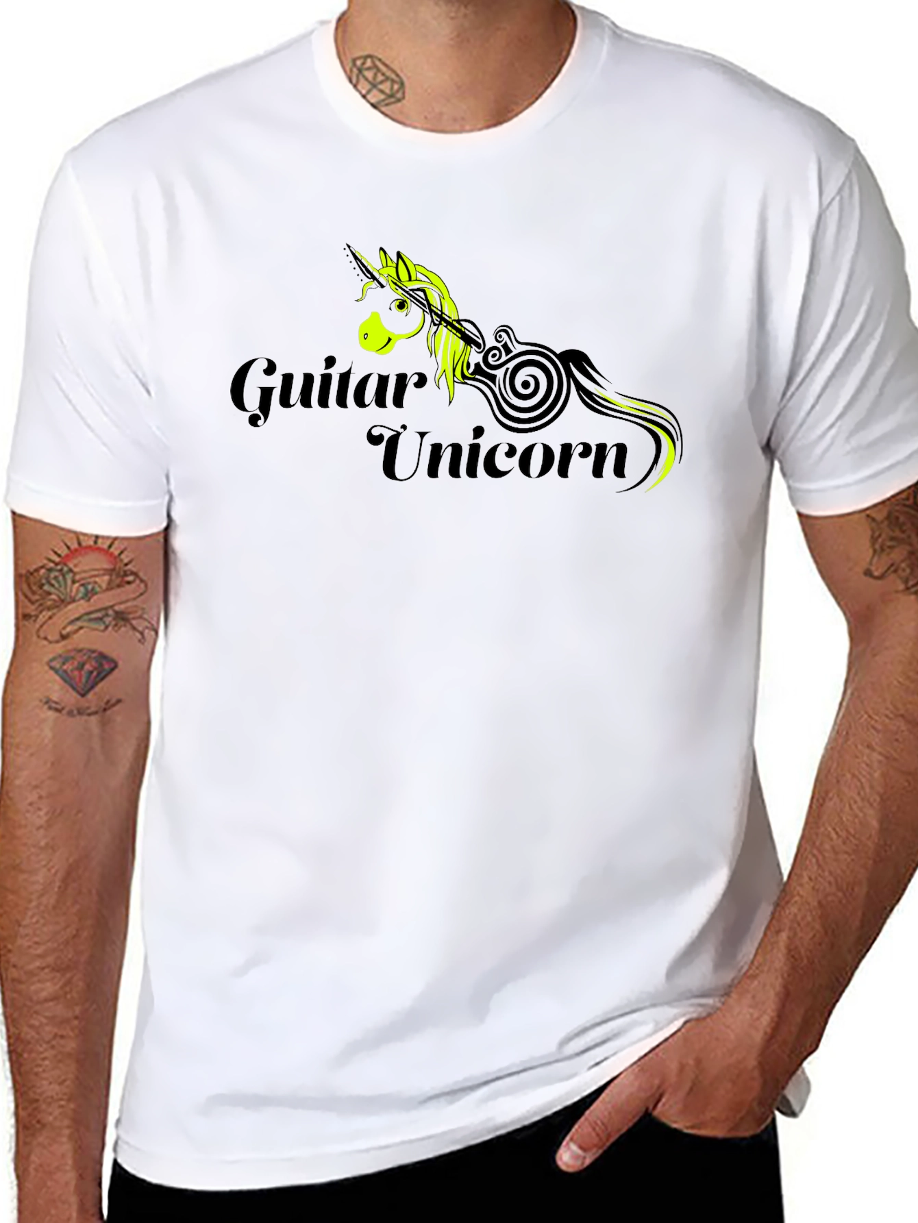 Guitar Unicorn Graphic T-Shirt - Black