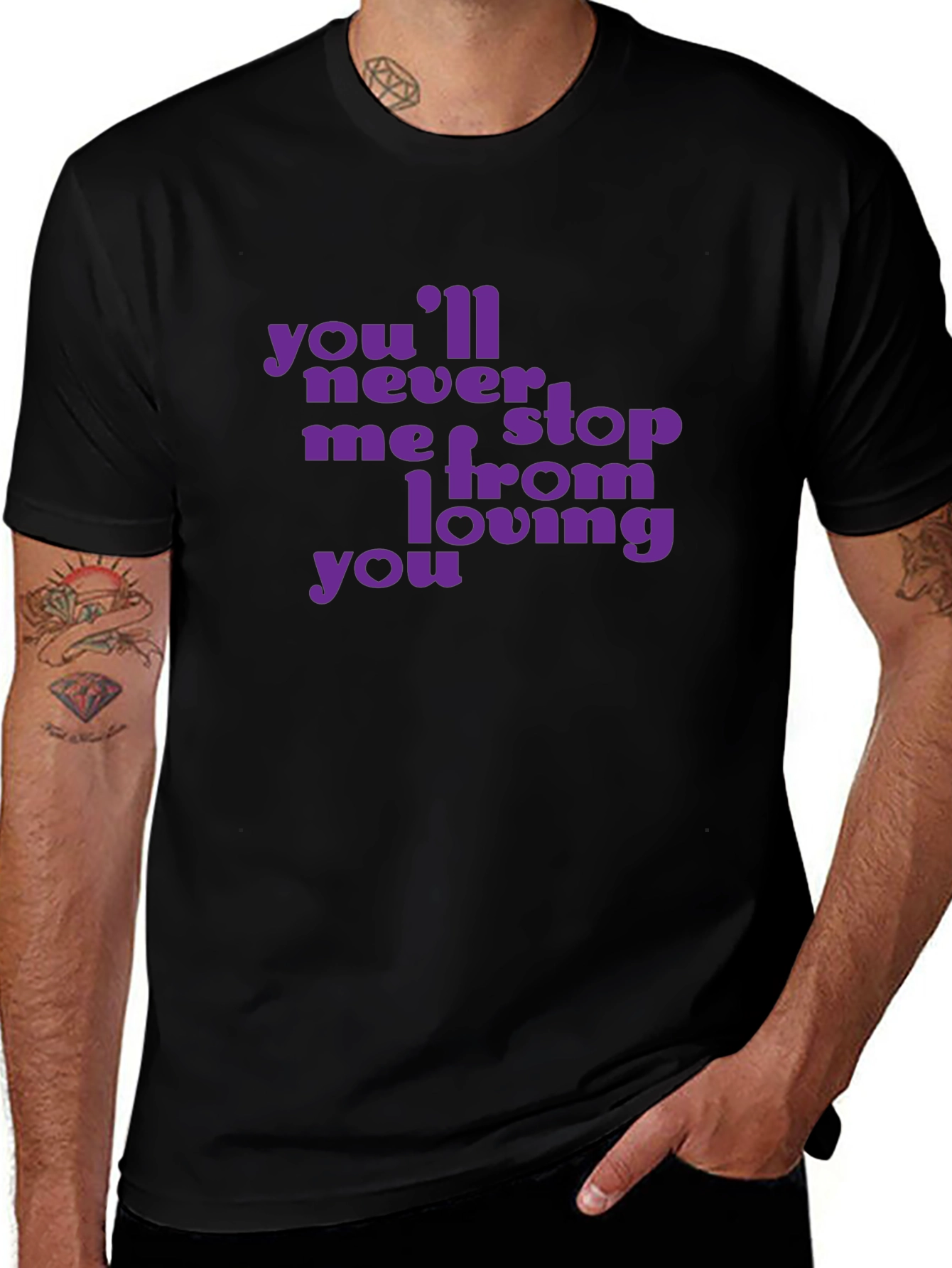 Purple Text Graphic Black T-Shirt