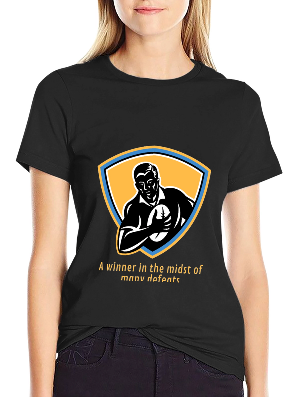 Retro Rugby Player Graphic T-Shirt - Winner Design