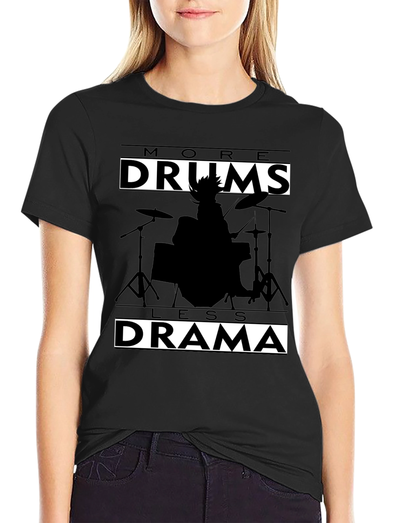 More Drums Less Drama Black Graphic Tee