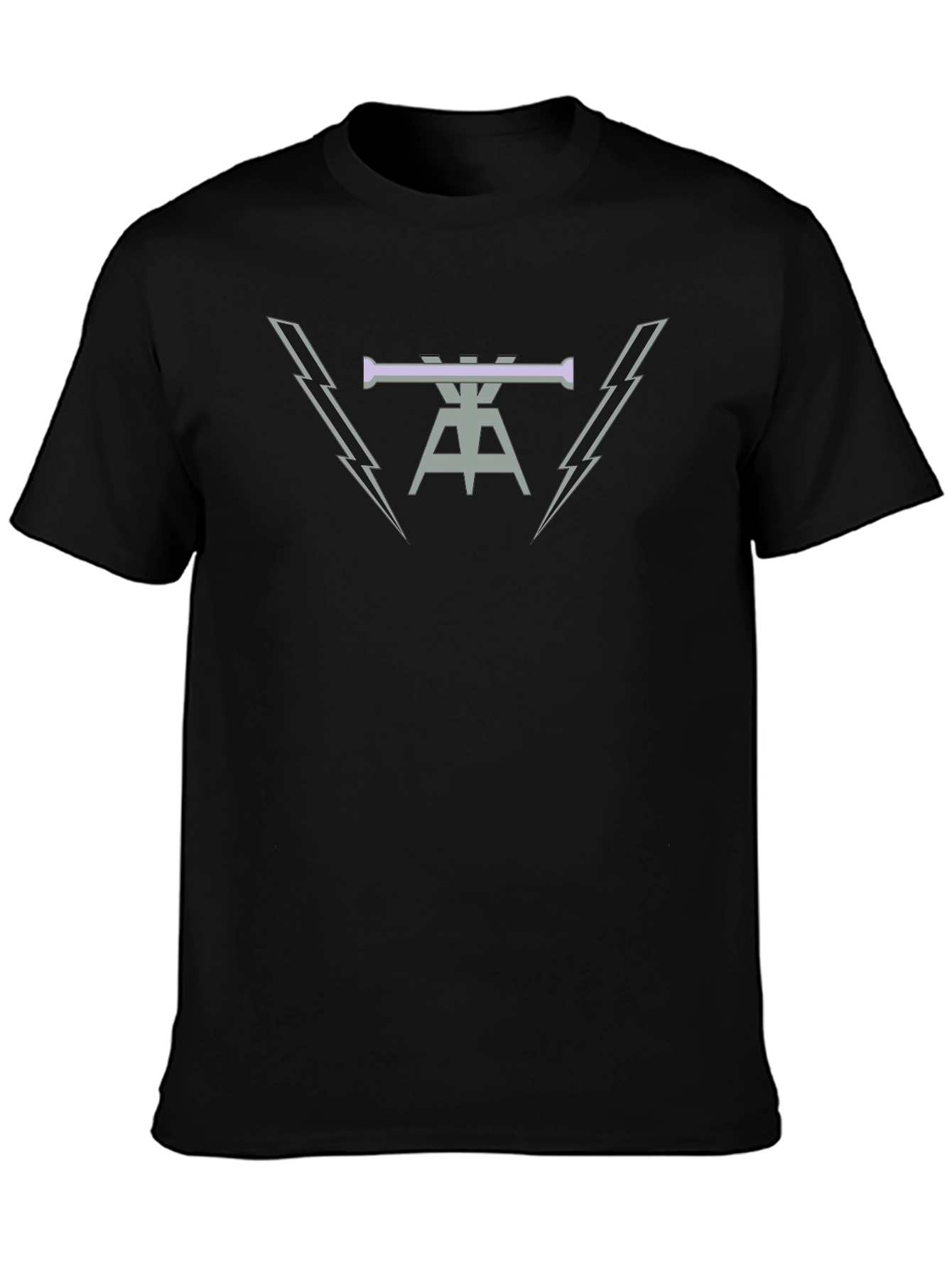 Mens Black Graphic Tee with Lightning Bolt Design
