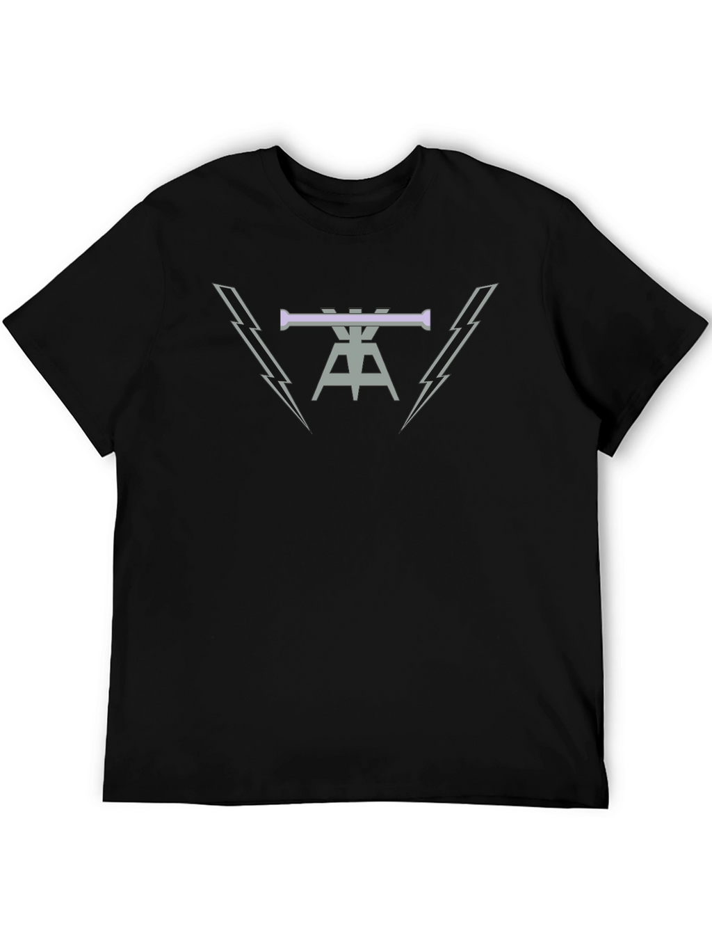 Mens Black Graphic Tee with Lightning Bolt Design