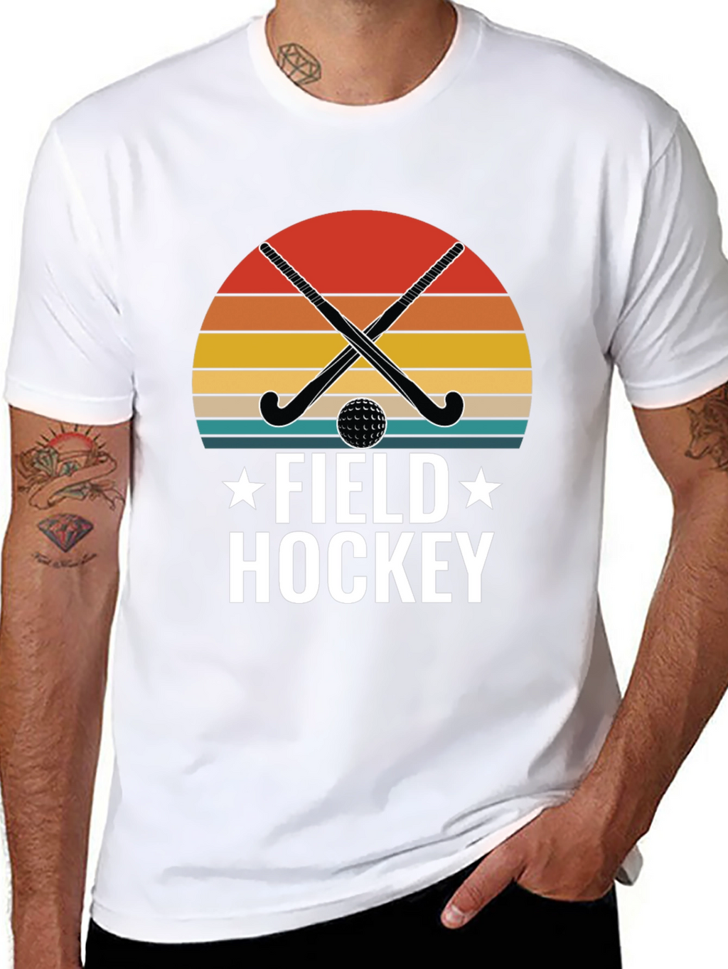 Field Hockey Graphic T-Shirt - Retro Sunset Design