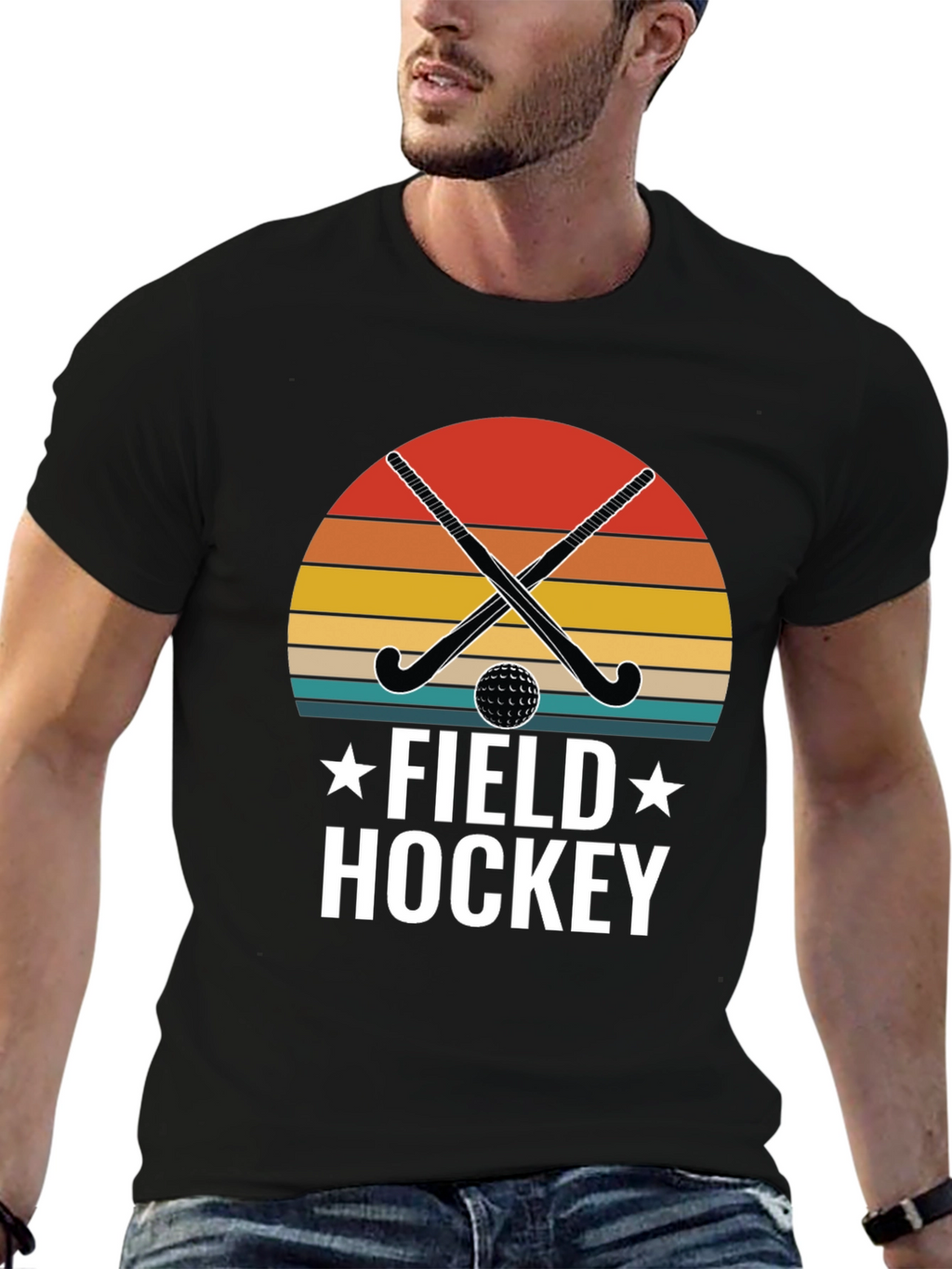 Field Hockey Graphic T-Shirt - Retro Sunset Design
