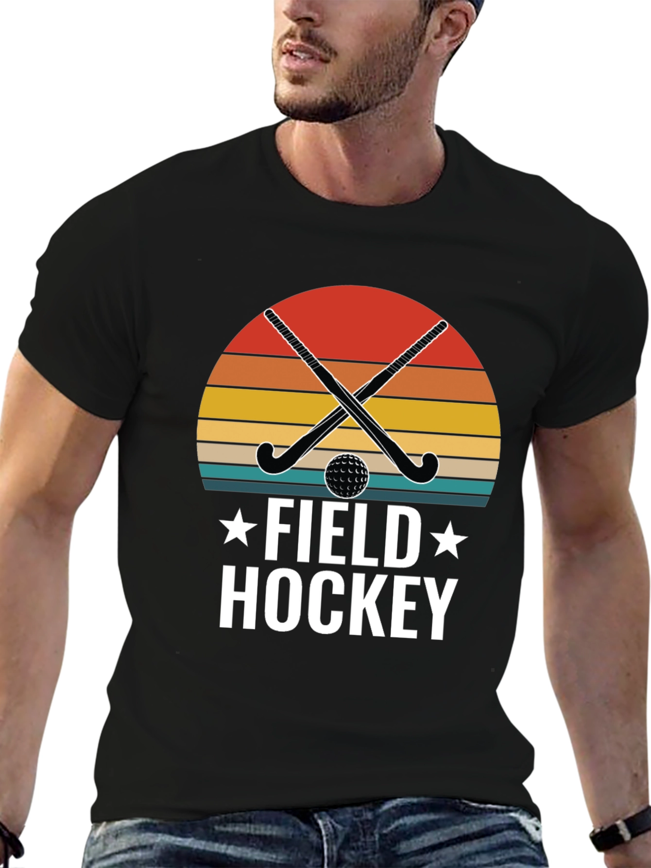 Field Hockey Graphic T-Shirt - Retro Sunset Design