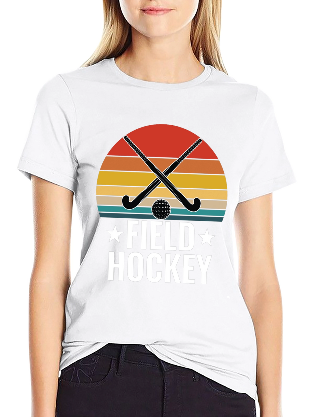 Field Hockey Graphic T-Shirt - Retro Sunset Design