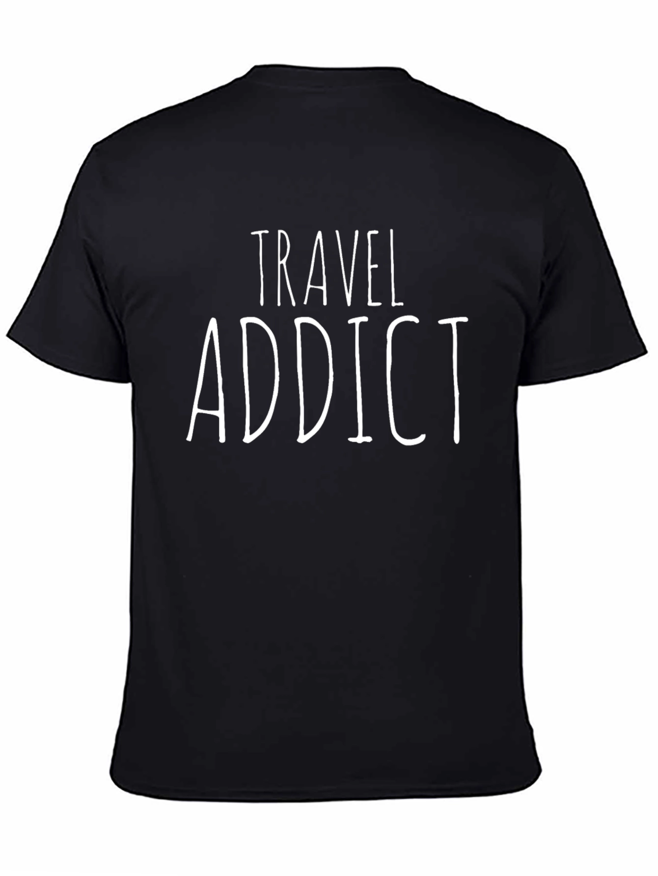 Travel Addict T-Shirt - Black Crew Neck Tee