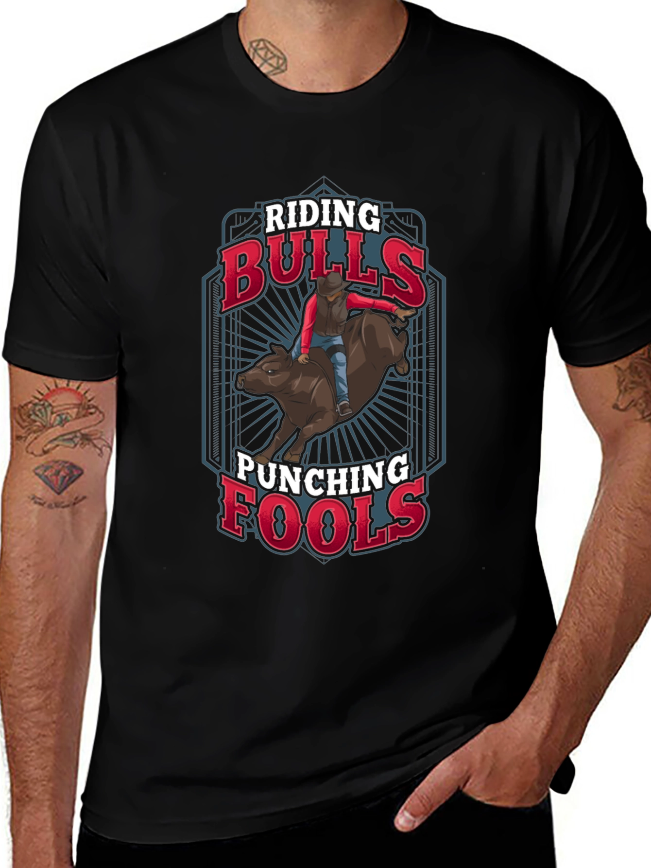 Riding Bulls Punching Fools Graphic Tee