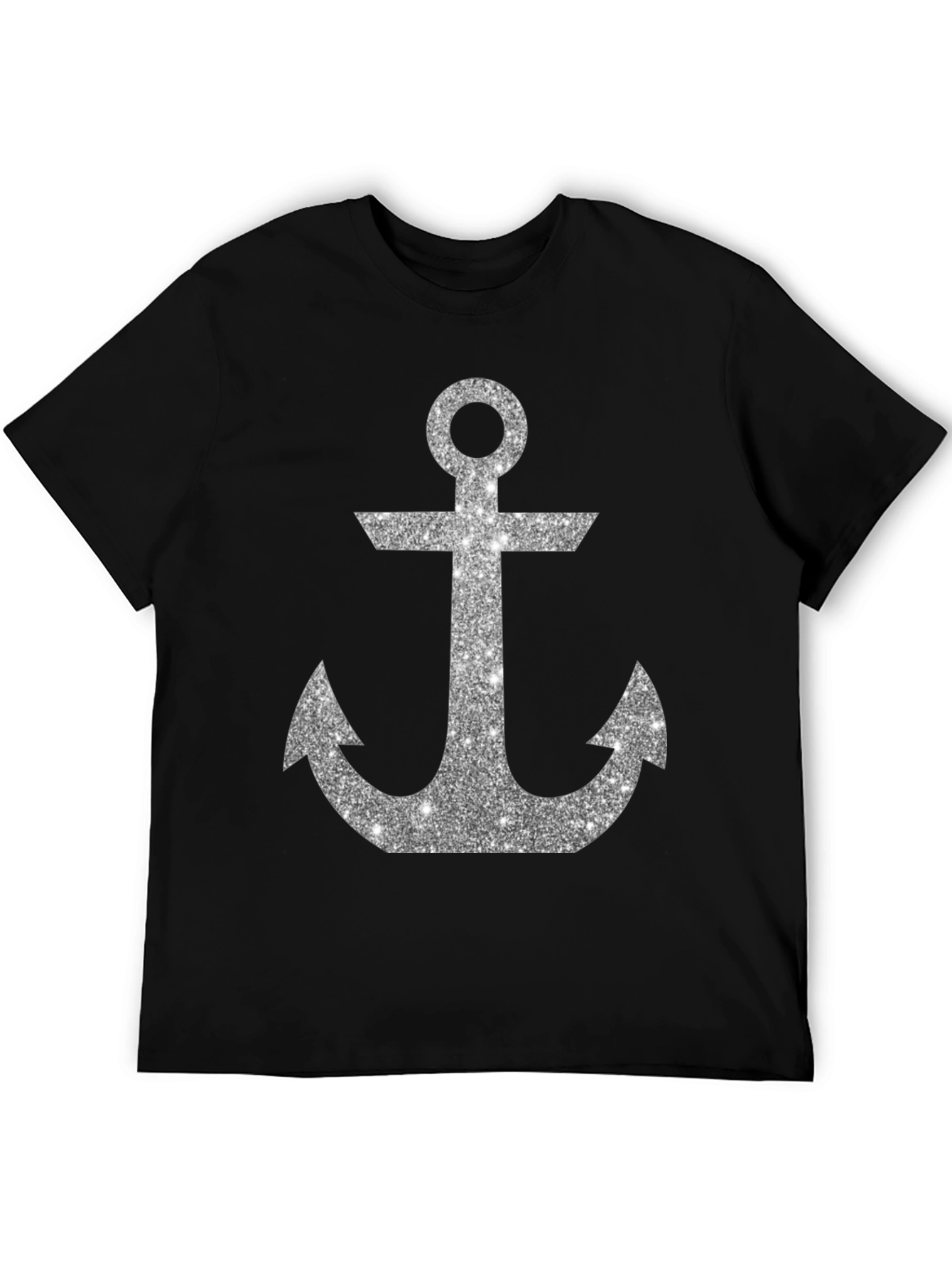 Mens Black Anchor Graphic Tee - Casual Short Sleeve Shirt
