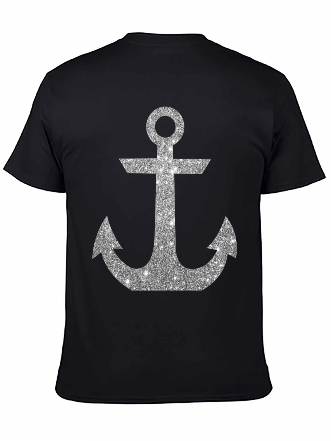 Mens Black Anchor Graphic Tee - Casual Short Sleeve Shirt