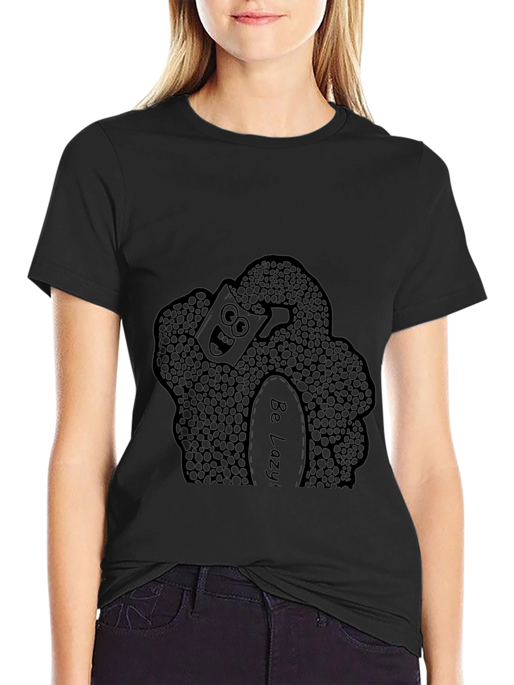 Funny Be Lazy Graphic Print Black T-Shirt