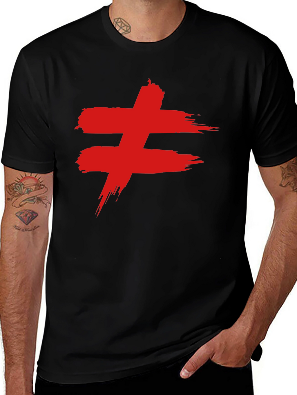 Edgy Red Symbol Black T-Shirt