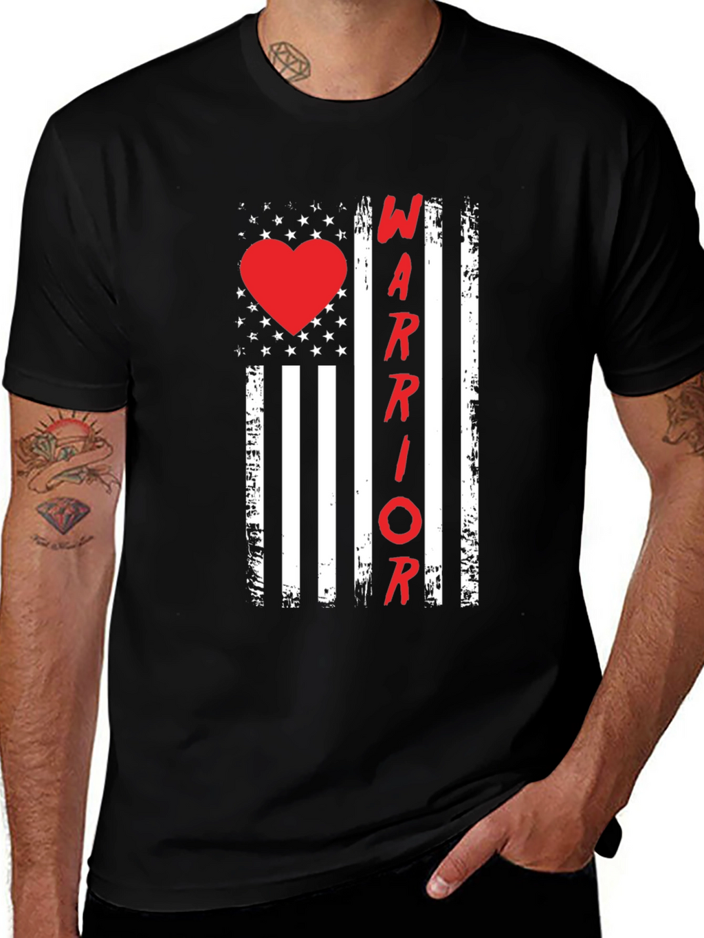 Warrior Heart Flag Graphic Tee - Black