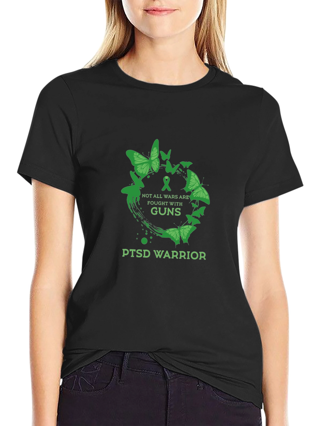 PTSD Warrior T-Shirt - Green Butterfly Design